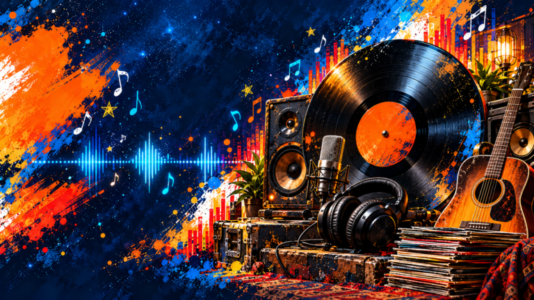 Colourful vinyl record and music studio artwork for Crafty Beats